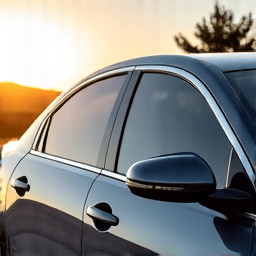 Luxury sedan front windows with legal tint application near Magic Mountain Parkway, showcasing a perfect 70% VLT tint