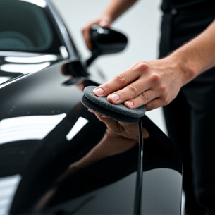 Professional technician applying ceramic coating to vehicle exterior