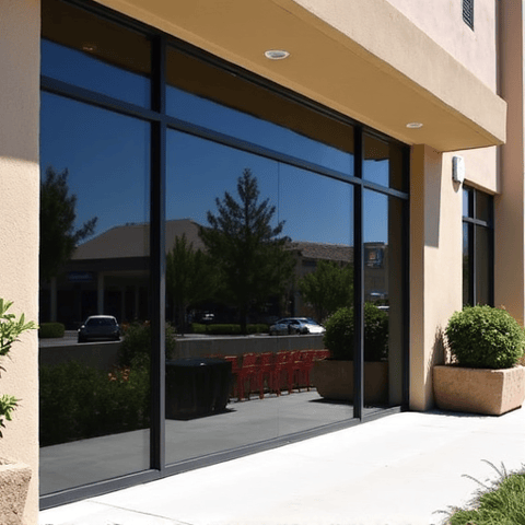 Commercial restaurant window tinting in Santa Clarita. The tinted windows help maintain a comfortable dining environment by blocking harsh sunlight and reducing energy costs, enhancing the customer experience and operations for local eateries.