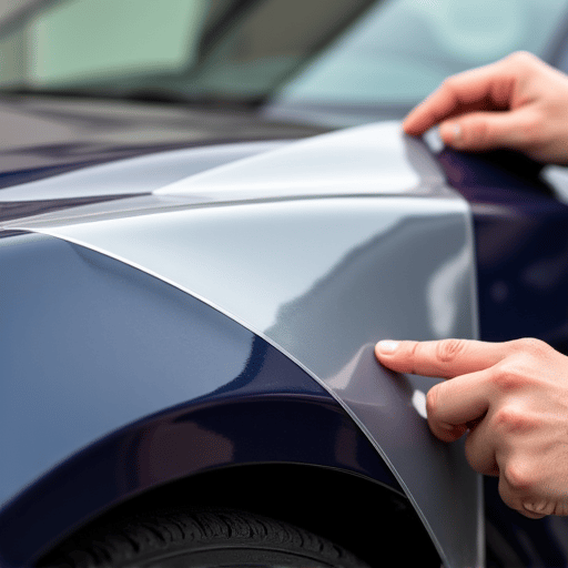 automotive detailer applying clear bra film to luxury car hood