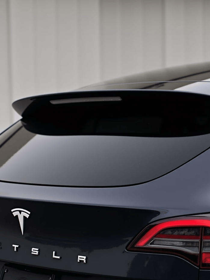 Tesla Model S with XPEL Prime XR Plus ceramic window tint, with an expert installer checking the finish