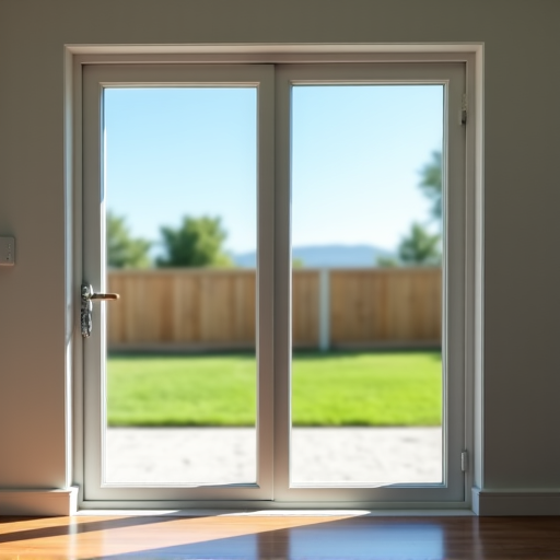 Before and after view of home window tinting on a patio door in Valencia, showing glare reduction