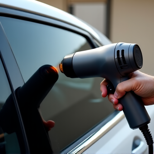 Professional installer applying window tint to a car in Santa Clarita