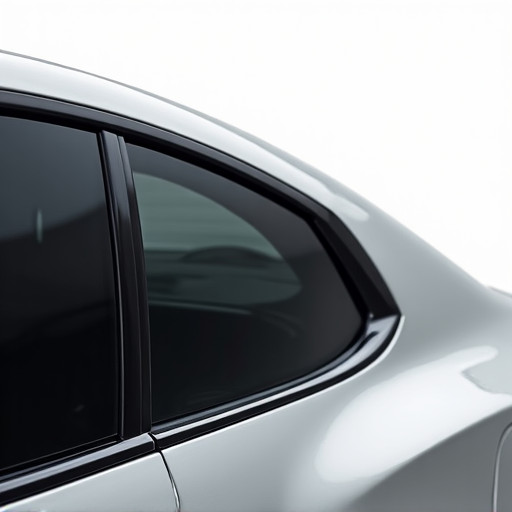 Close-up of a technician applying ceramic window tint to a luxury car window, highlighting the precision and quality of the installation process.