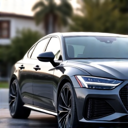 Luxury sedan undergoing paint correction before ceramic finish application in Tarzana, achieving a flawless, mirror-like exterior