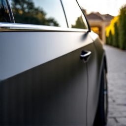 Tesla Model X door panel protected with XPEL Stealth matte PPF at a Tarzana estate, achieving a unique aesthetic